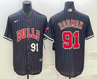 Men%27s Chicago Bulls #91 Dennis Rodman Number Black With Patch Cool Base Stitched Baseball Jerseys